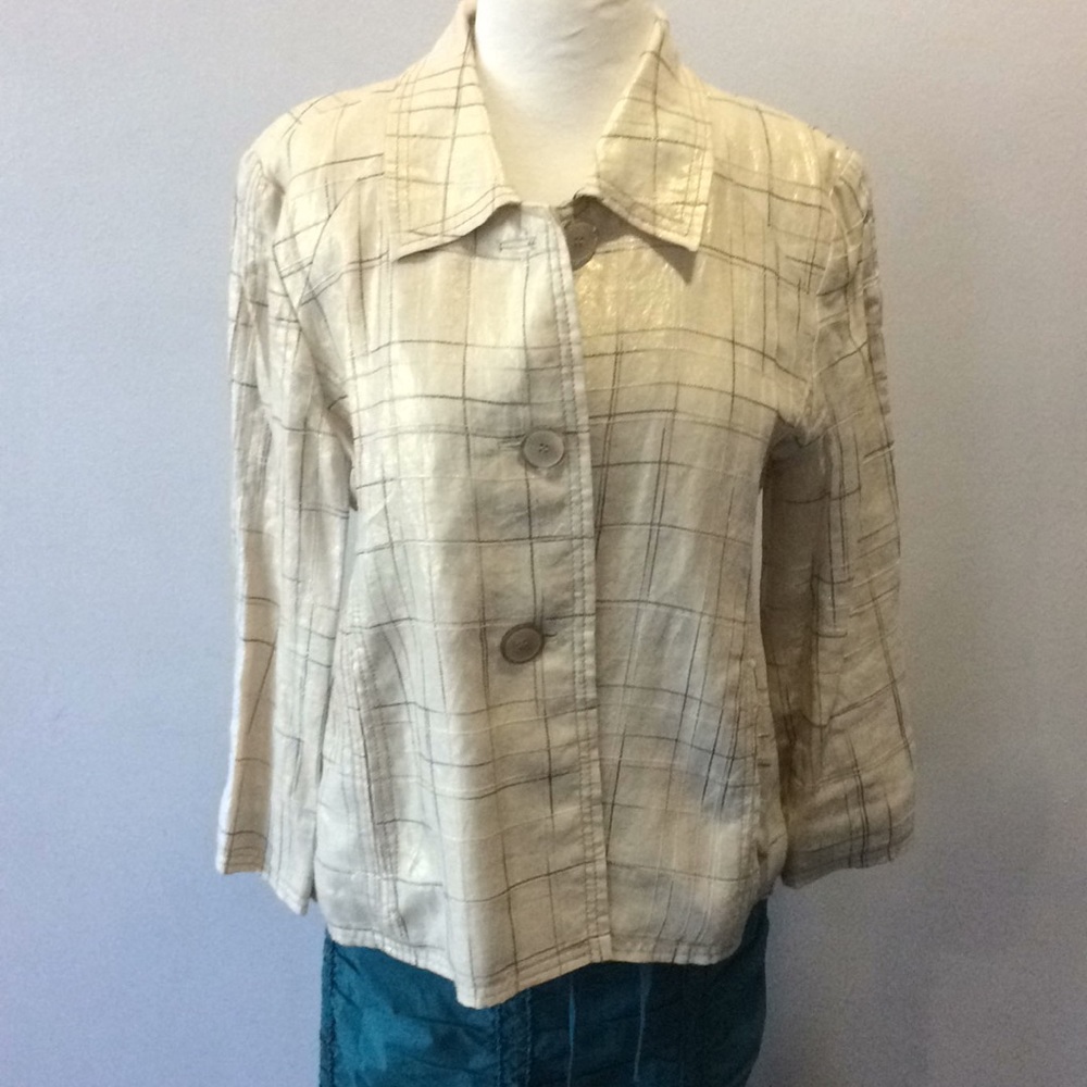 NWT 600 West Beige/ Gold linen swing blazer sz 10